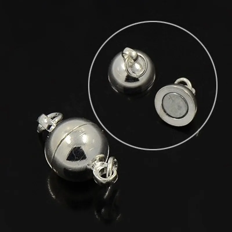 Silver 50 набор латунные Магнитные застежки круглые, серебряные, 14x8 мм, отверстие: 2 мм - Цвет: Silver