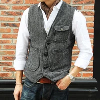 mens suit vest herringbone pattern vest wool retro vest wedding groom vest sleeveless steampunk vest for men