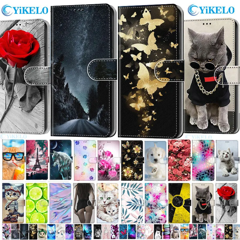 Leather Flip Phone Case For Samsung Galaxy J3 J5 J7 2016 2017 J330 J530 J710 Flower Dog Cat Wallet Card Holder Stand Book Cover