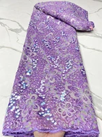 lilac 2022 new arrival velvet tulle fabric lace latest nigerian sequin mesh fabric 5 yards net lace for party dress 4751b