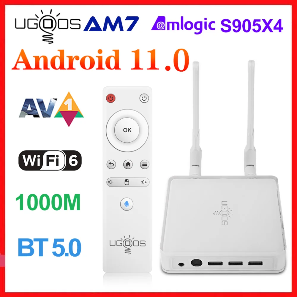 ТВ приставка Android 11 Amlogic S905X4 UGOOS AM7 медиаплеер DDR4 4 ГБ ОЗУ 32 Гб ПЗУ поддержка AV1 CEC HDR