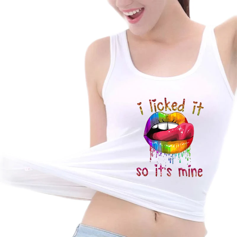 

Sexy Rainbow Lips Tank Top Funny Humorous Flirting Sayings Print Sleeveless Breathable Slim Fit Top
