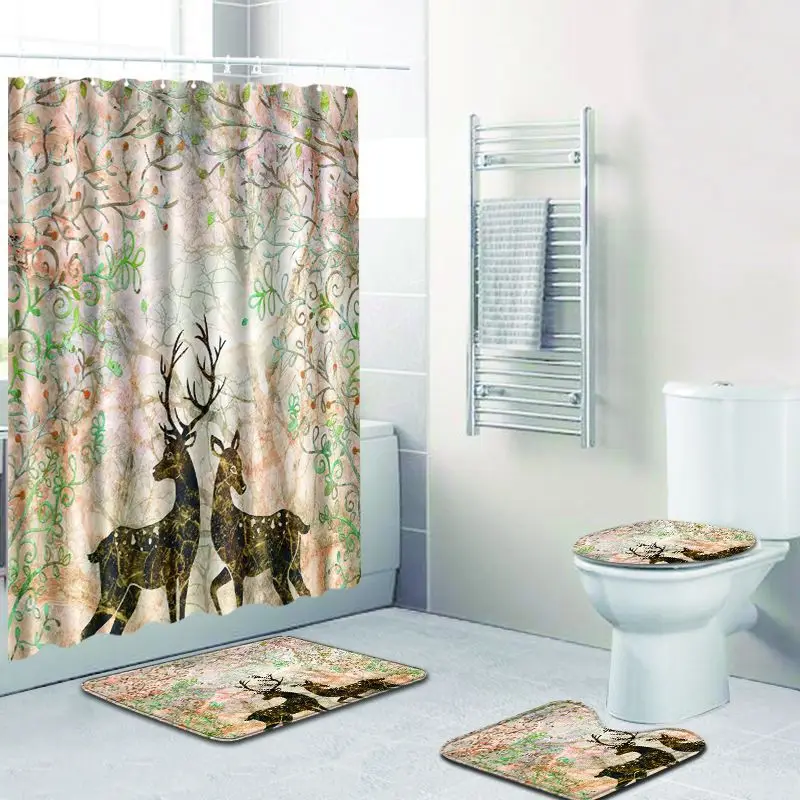 Colorful Woman Printed Waterproof Bathroom Curtain Decoration Shower Anti-slip Carpet Set Toilet Pedestal Rug | Дом и сад