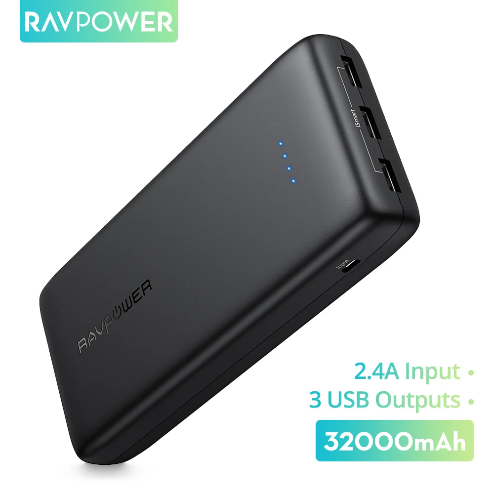

Пауэрбанк RAVPower на 3 USB-порта, 32000 мАч, 6 А