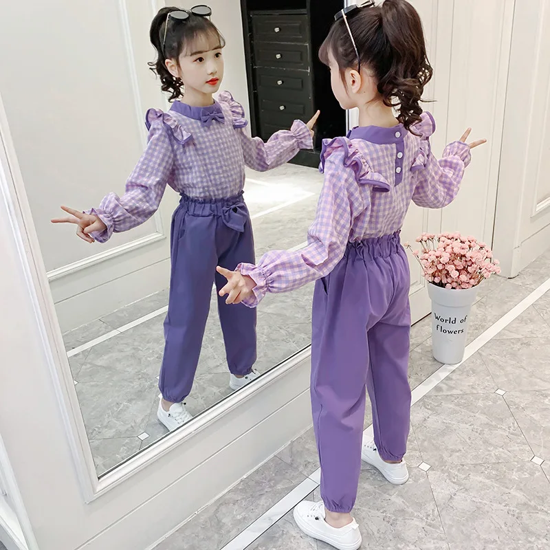 

2pcs/set Cotton Teenager Baby Kids Girl Clothes Short Spring Autumn Shirts + Pants Children's Clothes