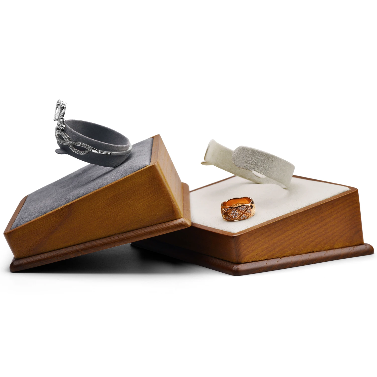 

FANXI 2021 Newly Wooden Bangle Display Stand Microfiber Jewelry Organizer Rack Cabinet Prop for Women and Men