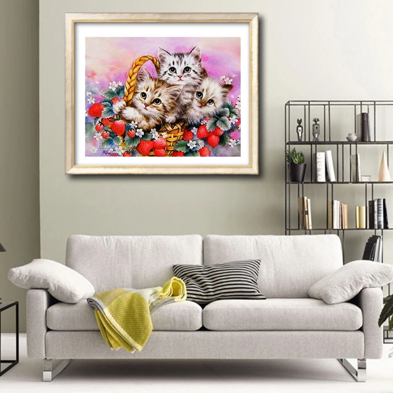 Алмазная картина полностью круглая вышивка кошка изображение животных