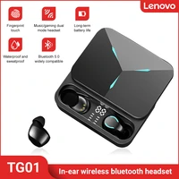 original lenovo tg01 wireless bluetooth earphones in ear bt5 0 noise reduction sports headset with 12002600mah charging case