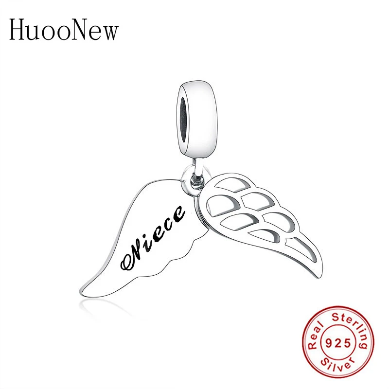 

2021 Spring Newest 925 Sterling Silver Charm Fit Charms Bracelet Necklace Wing Dangle Engraved Niece Beads Jewelry Making