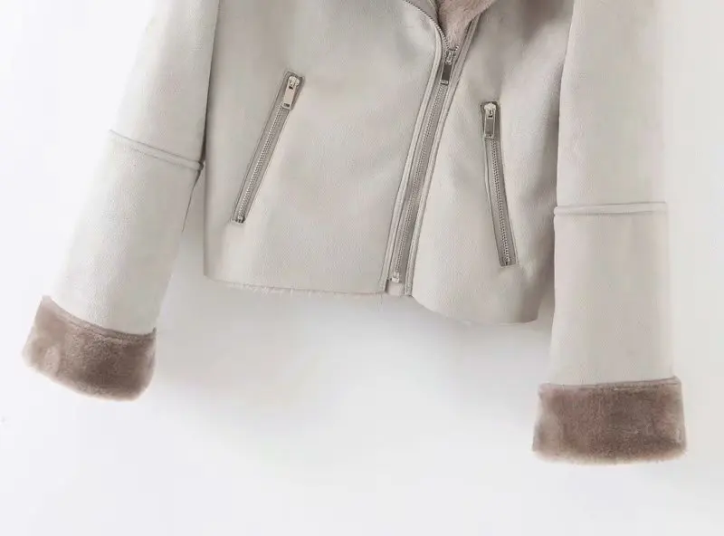 Buckskin/Женская куртка с длинными рукавами на молнии с отворотом; Новинка года; зимняя теплая Женская куртка в стиле Харадзюку с мехом; топ в стиле ретро