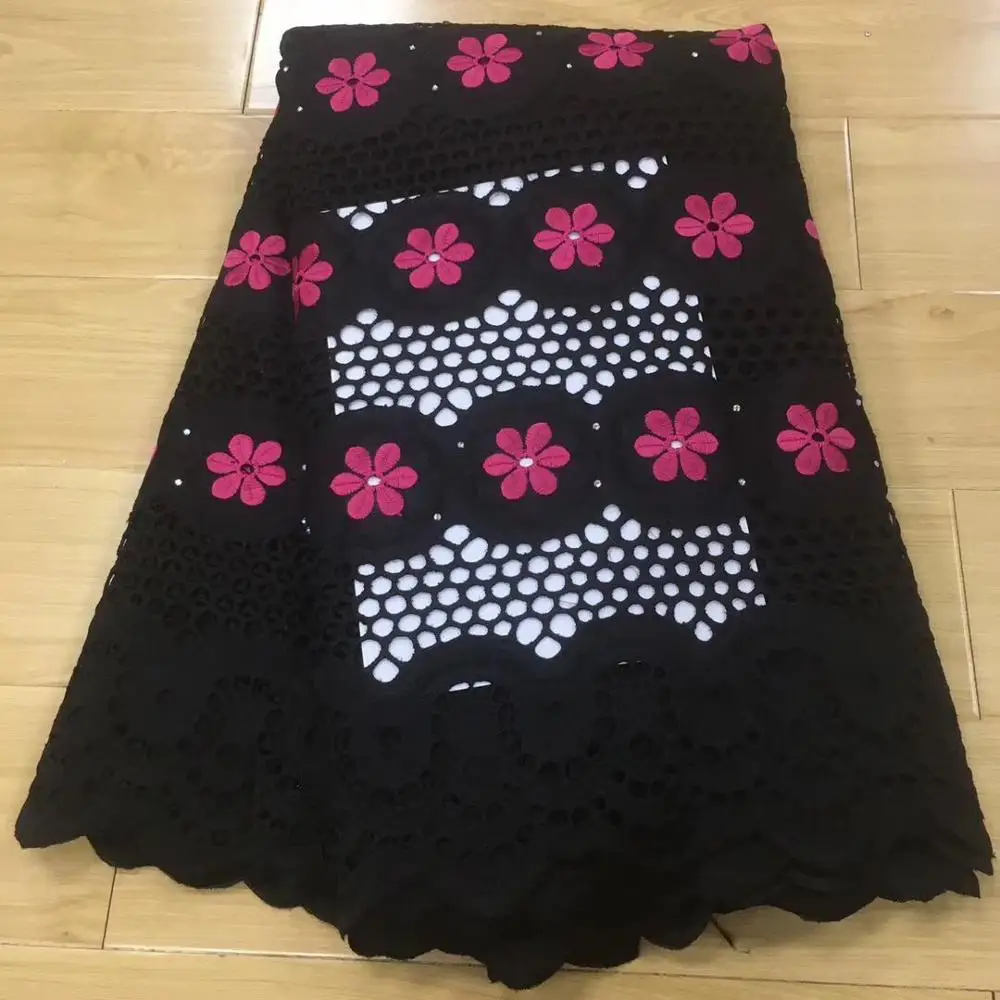 black swiss voile lace in switzerland african lace fabric tissu broderie africain suisse pink french lace fabric for women5yard/lot - Color: black