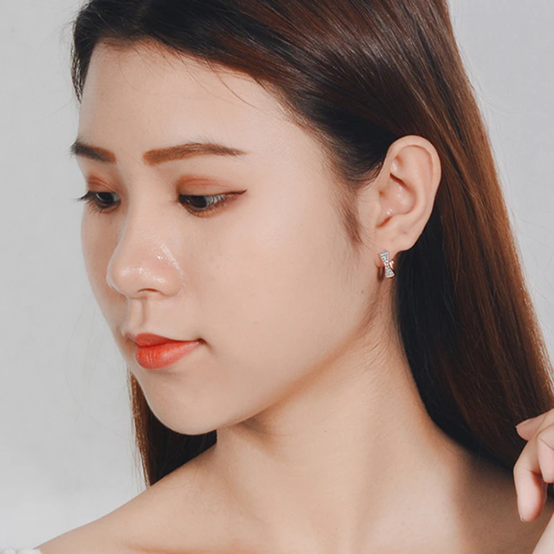 Женские серьги-кольца MEETSOFT из серебра 925 пробы с маленьким бантом | Украшения и