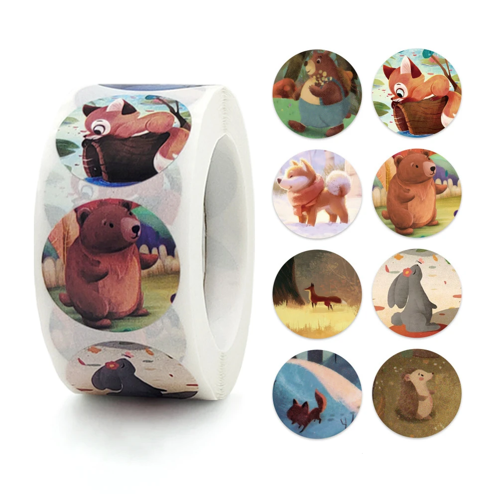 

100-500 Pcs 1 Inch Cute Kids Cartoon Animals Labels Stickers for Gift Package Card Birthday Party Wrapping Children Teaching