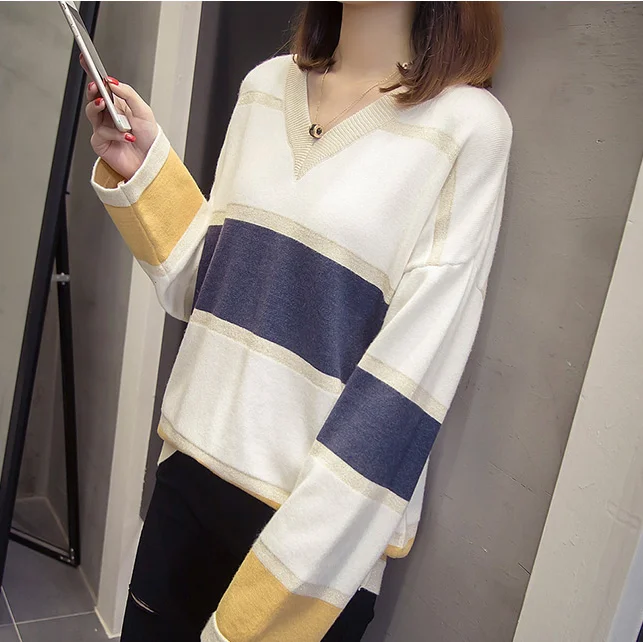 Женские Пуловеры и свитера размера плюс 2020 Осень-зима v-образный вырез корейская