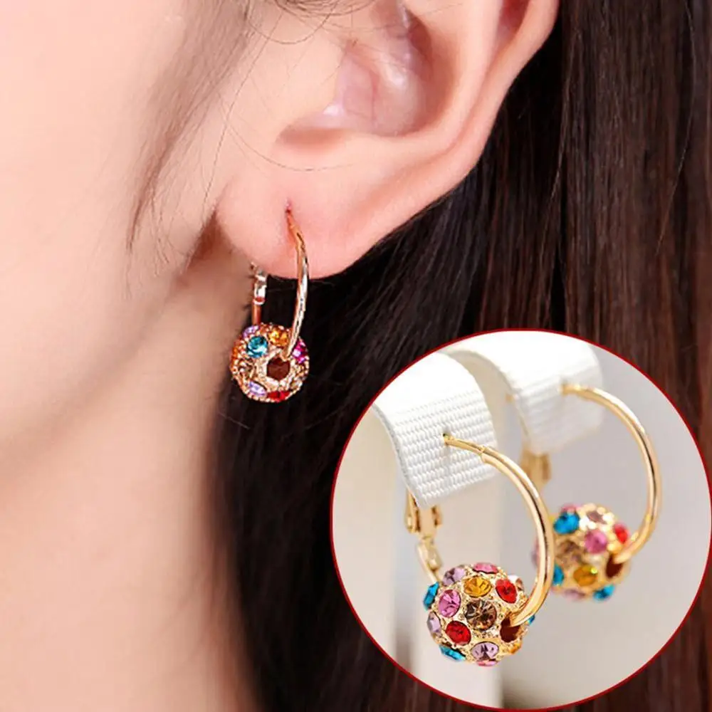 

Geometric Crystal Lucky Ball Stud Earrings For Women Color Earing Xmas Rose Jewelry Gold Gift Party Fashion B9T5
