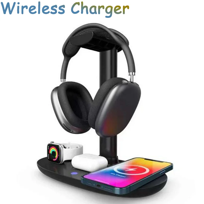 

Беспроводная зарядная станция Qi для IPhone, складная док-станция 4 в 1 для быстрой зарядки IPhone 11, 12 X, 8, Airpods Pro, IWatch, 15 Вт