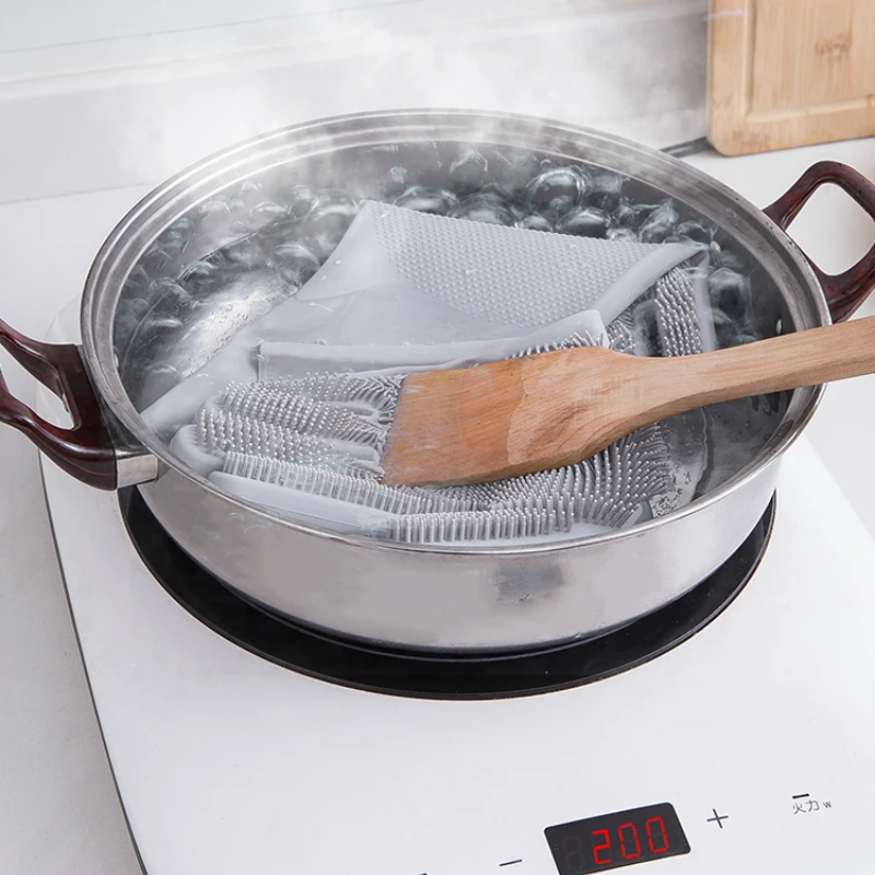 Волшебные силиконовые перчатки для мытья посуды рукавицы духовки кухонная Щетка