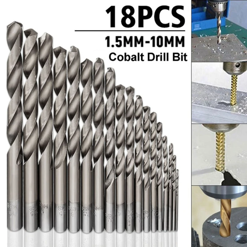 

18pcs 1-10.2mm Titanium Coated HSS Drill Bit Electric Drill Plastic Wood Hole Grooving Drill Saw Carpenter Woodworking Tools