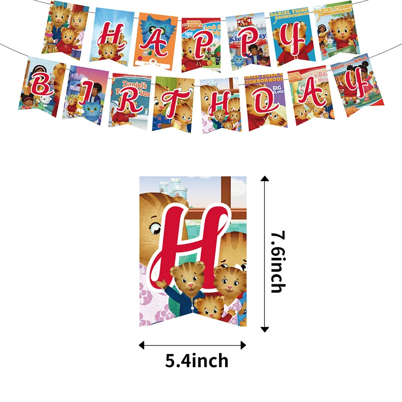 Decoraci&oacute;n de fiesta de cumplea&ntilde;os para ni&ntilde;os, 46 Uds., tem&aacute;tica de pel&iacute;cula de tigre de dibujos animados, globo de bandera extra&iacute;ble, DISE&Ntilde;O DE ESCENA a rayas-3