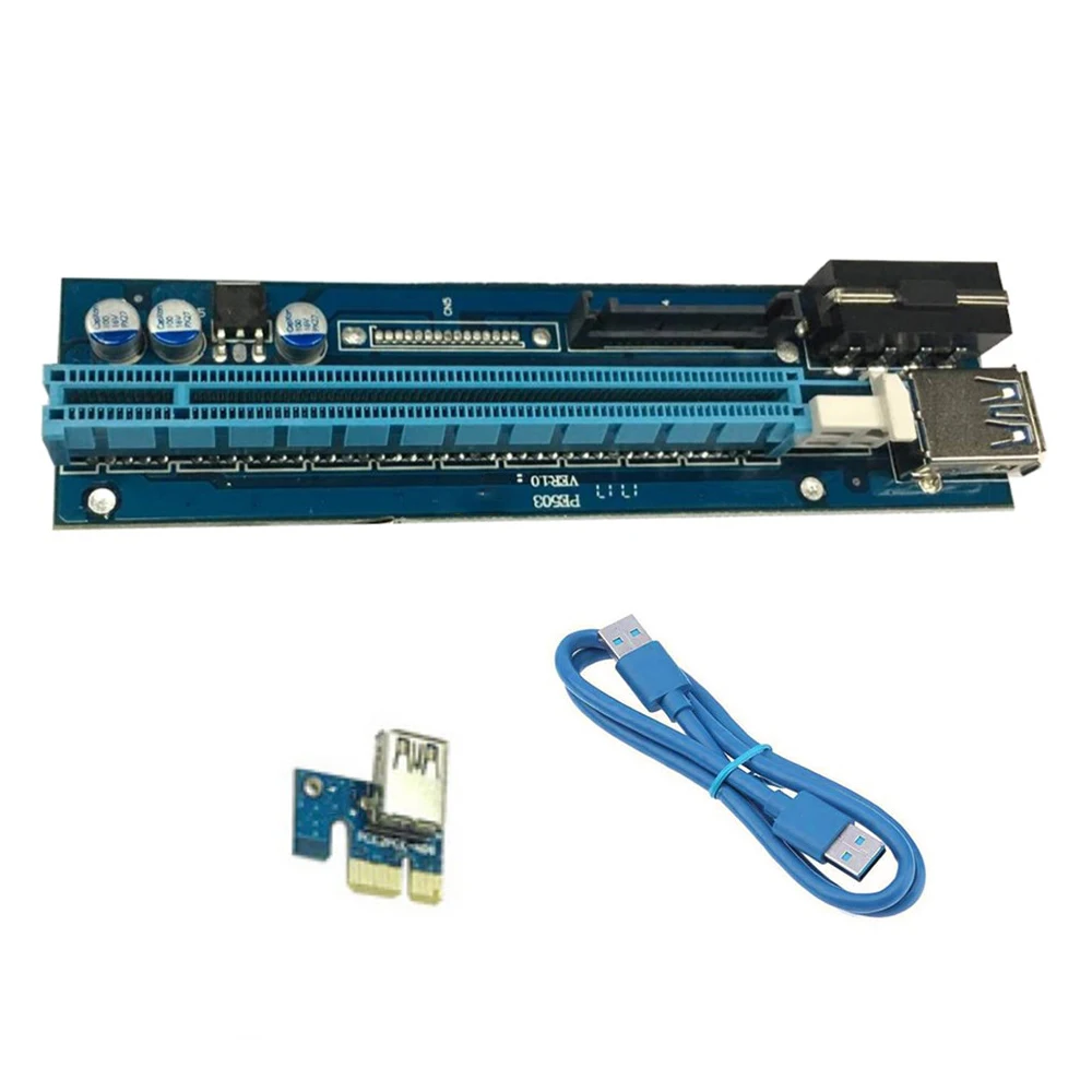 

PCI-E 1X to 16X Riser Card Extension Cord 4PIN+SATA Dual Interface with USB Cable Reduces Motherboard Burden