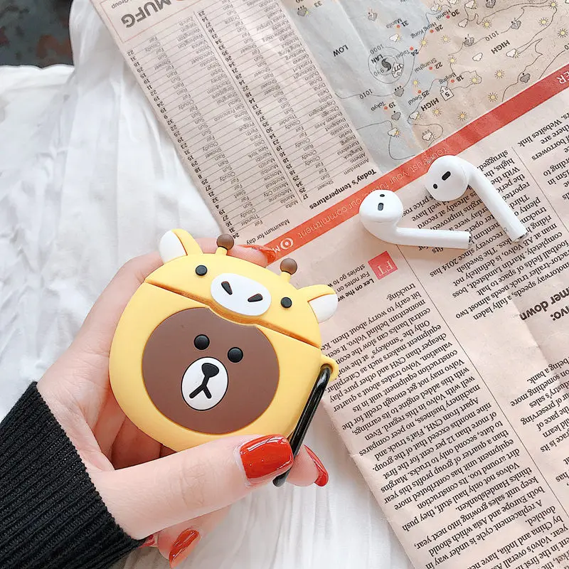 Yellow bear 3D милый мультфильм беспроводной Bluetooth наушники чехол для Apple Air Pods противоударный силиконовый чехол для Air pods 1/2 сумка для наушников Capa - Цвет: Yellow bear