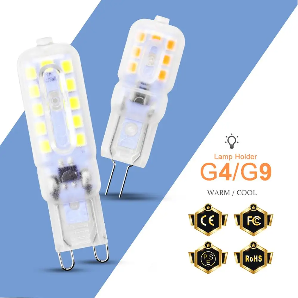 G9 затемнения светодиодный светильник G4 220V светодиодный лампы 3W 5W светодиодная лампа-кукуруза 2835SMD Bombilla g9 светодиодный светильник люстра в форме свечи светильник возможность замены галлогеновой лампой