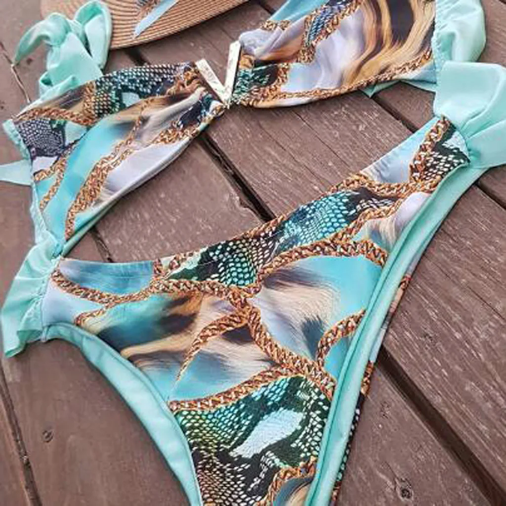 

Fashion Print Ladies Bikini Push Up Swimsuit Sexy Women Bikini Set 2020 Brazilian Thong Bathing Suit Off Shoulder Beachwears