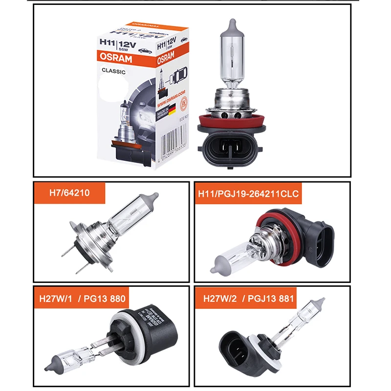 OSRAM оригинальный 880 881 H27/2 Вт 12 в 27 противотуманный светильник В 55 H7 H11 галогенный