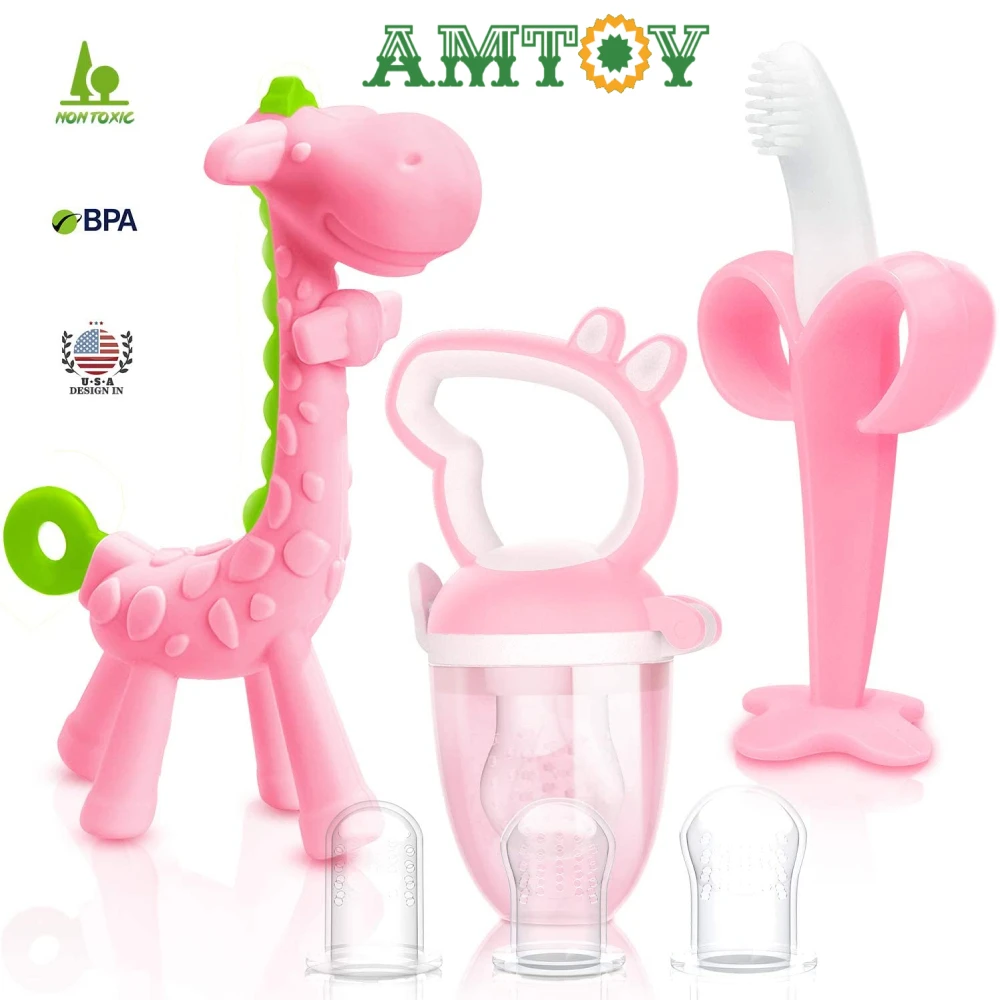 

Игрушка-прорезыватель AMTOY для детей 0-6 месяцев, силикон, без бисфенола А, натуральный органический безопасный морозильник, с мягкой текстуро...