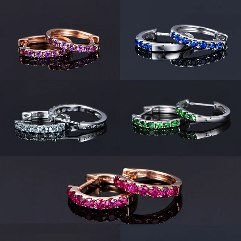 Серьги из чистого золота с натуральным Рубином/Сапфиром/аквамарином/Tsavorite 18