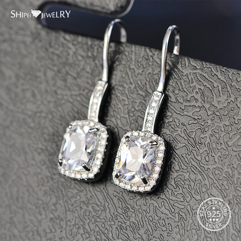 Женские квадратные серьги подвески Shipei ювелирное изделие из серебра 100% пробы с