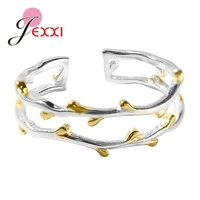 korean simple 925 sterling silver opening tree branches leaves open adjustable finger ring for women fine jewelry