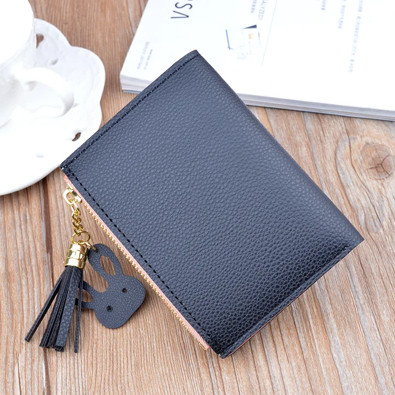 

Women's Wallet Short Solid Color Cute Tassel Hasp Female Zipper Pu Leather Coin Purses Card Holder Fashion Ladies Money Clip