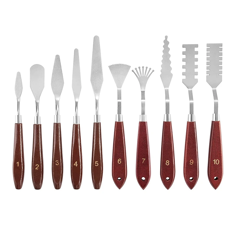 

NEW-10 Pcs Palette Knife Set for Acrylic Wooden Handle Painting Pallet Knife Set Painting Tools for Paint Canvas