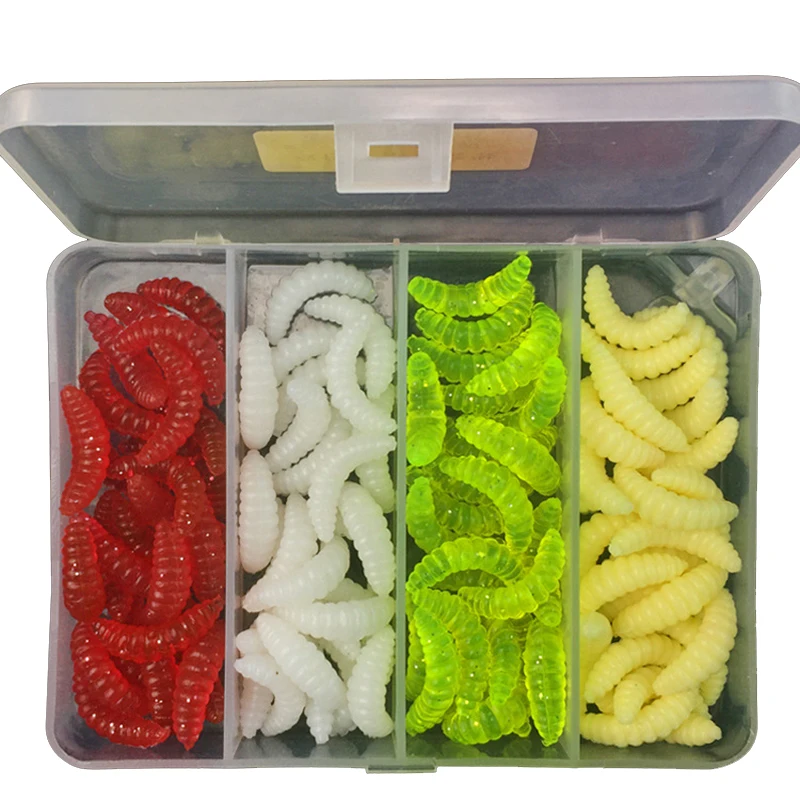 

100Pcs/box Soft Bait Fishing Shad Soft Worm Salt Smell Worms Spinner Silicone Baits Crankbait Glow Shrimps Fly Fishing Lures Set