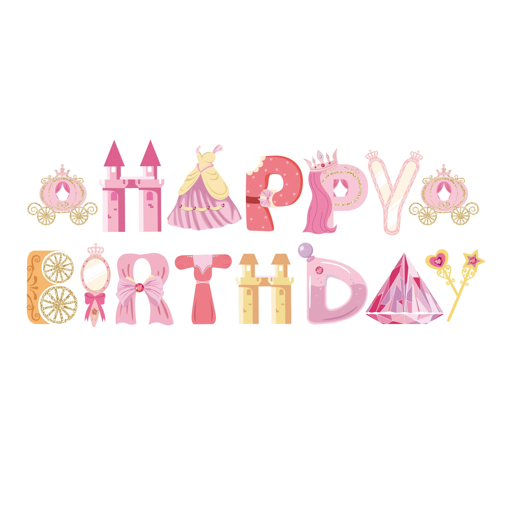 

Pink Happy Birthday Banner Princess Castle Diamond Girl Birthday Colored Flag Happy Birthday Party Decor Kids Women Hanging Flag