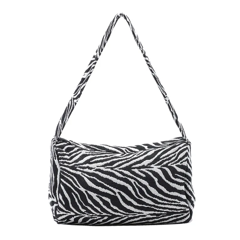 

Lady Zebra Pattern Fabric Underarm Handbag Women Fashion Tide Sexy Baguette Shaped Designer Small Size Over Shoulder Pouch Bag