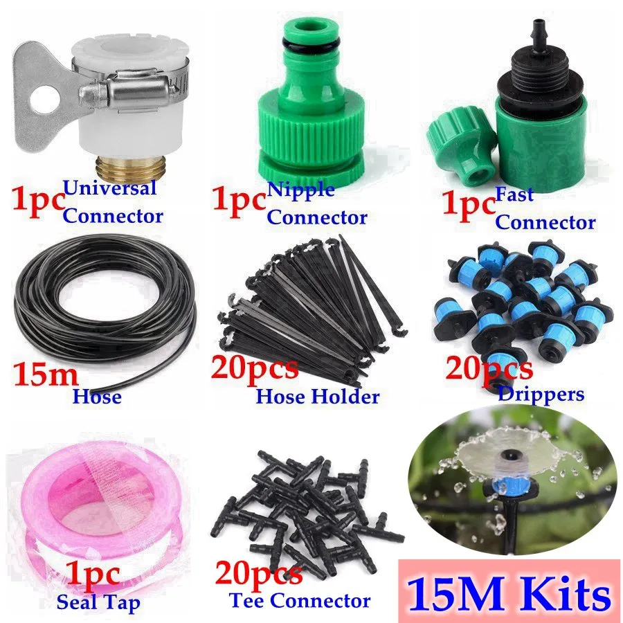 15m Kits 40 м~ 5 м домашний садовый точечный полив система наборы автоматический микро набор для орошения DIY садовая система полива разбрызгиватели для фонтана - Цвет: 15m Kits