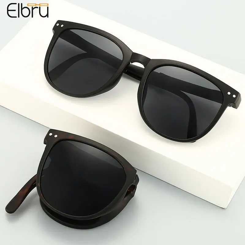 

Elbru Foldable Sunglasses Lightweight Fashion Ultraviolet-proof Sunshade Sunglasses UV400 and Leather Round Glasses Storage Bag