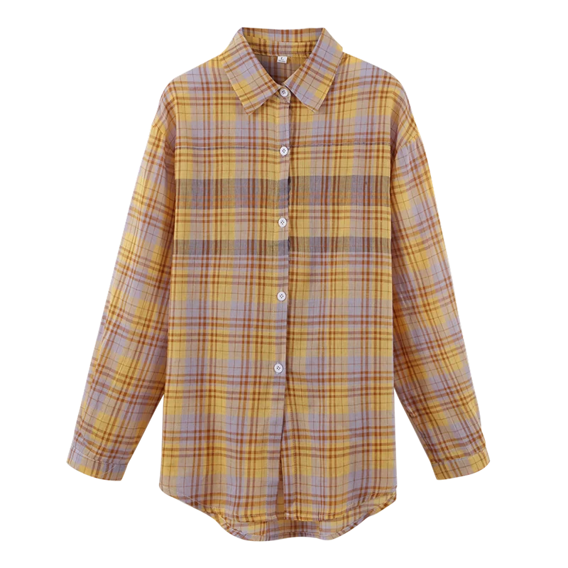 

New style women's long-sleeved plaid shirt loose thin cotton shirt top Korean fashion shirt women clothes good quality