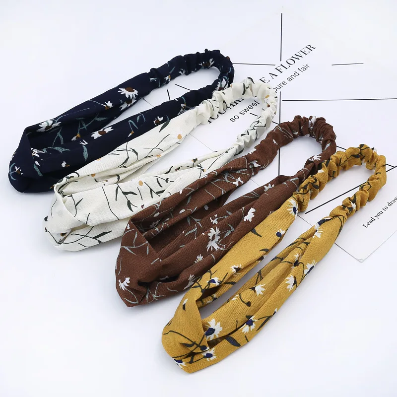 

Headband Women Headband Knot Elastic Hair Bands Soft Solid Girls Vintage Cross Printed Hairband Hair Accessories Spring Autumn