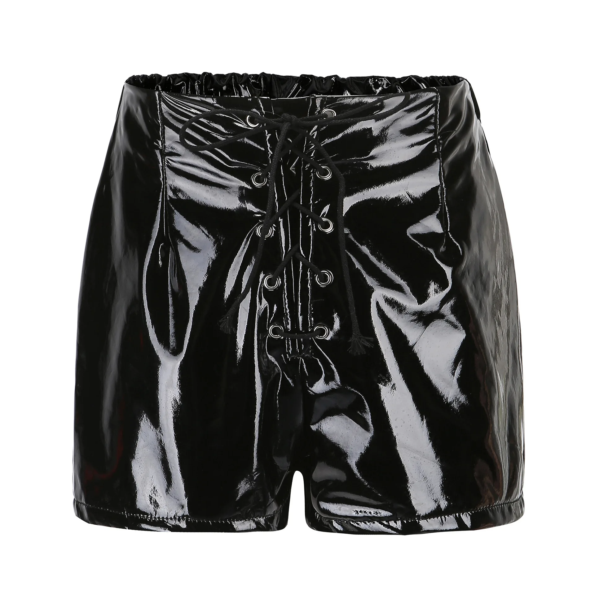 

PU Leather Piano Glossy Shorts Club DJ Bar Pipe Dance Women Sexy Costumes Stage Show Punk Rock Motobike Front Rise Bondage