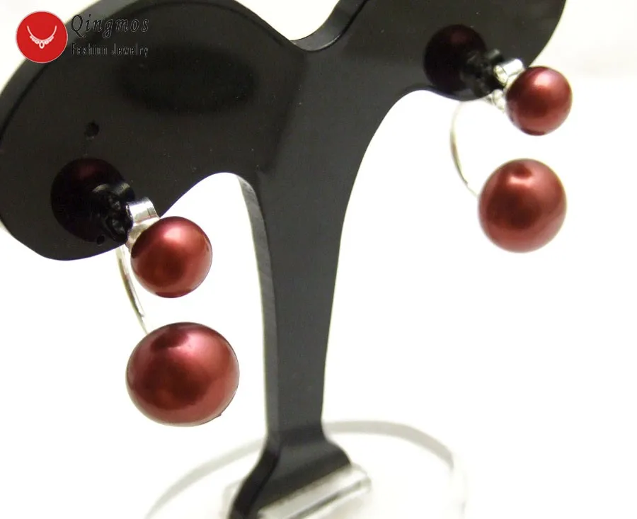 Женские серьги с натуральным жемчугом Qingmos круглые плоским красным 8-11 мм