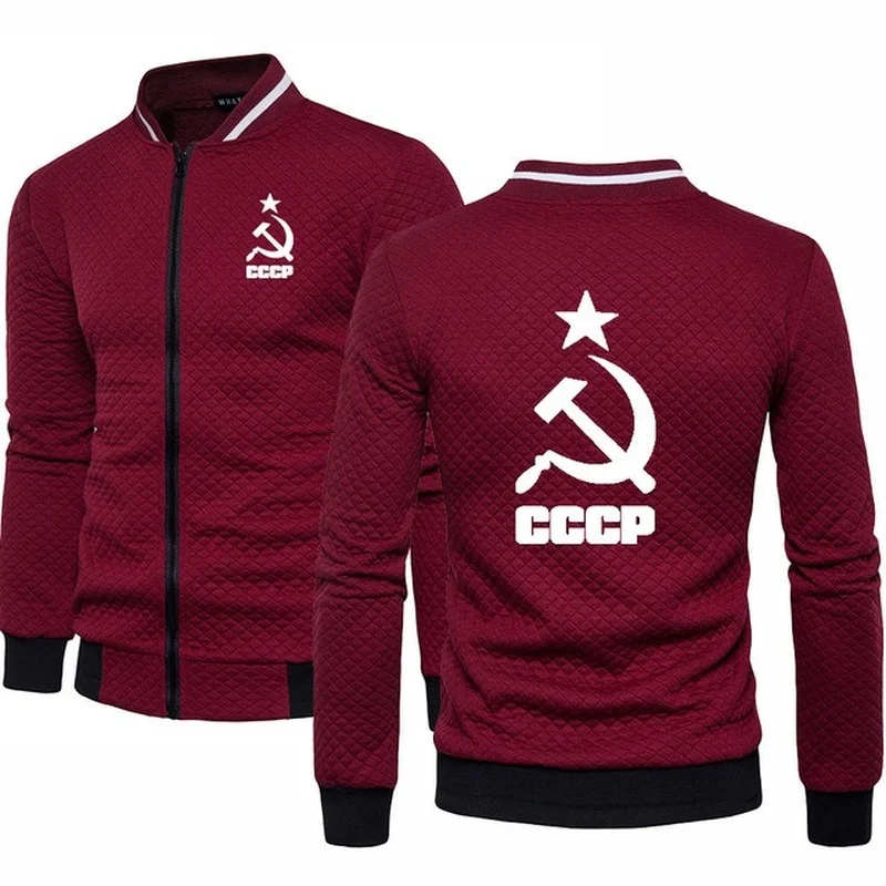 

Spring Autumn Mens Jacket Unique for CCCP Russian USSR Soviet Union high quality Cotton Print Men's baseball jacket Tracksuits B