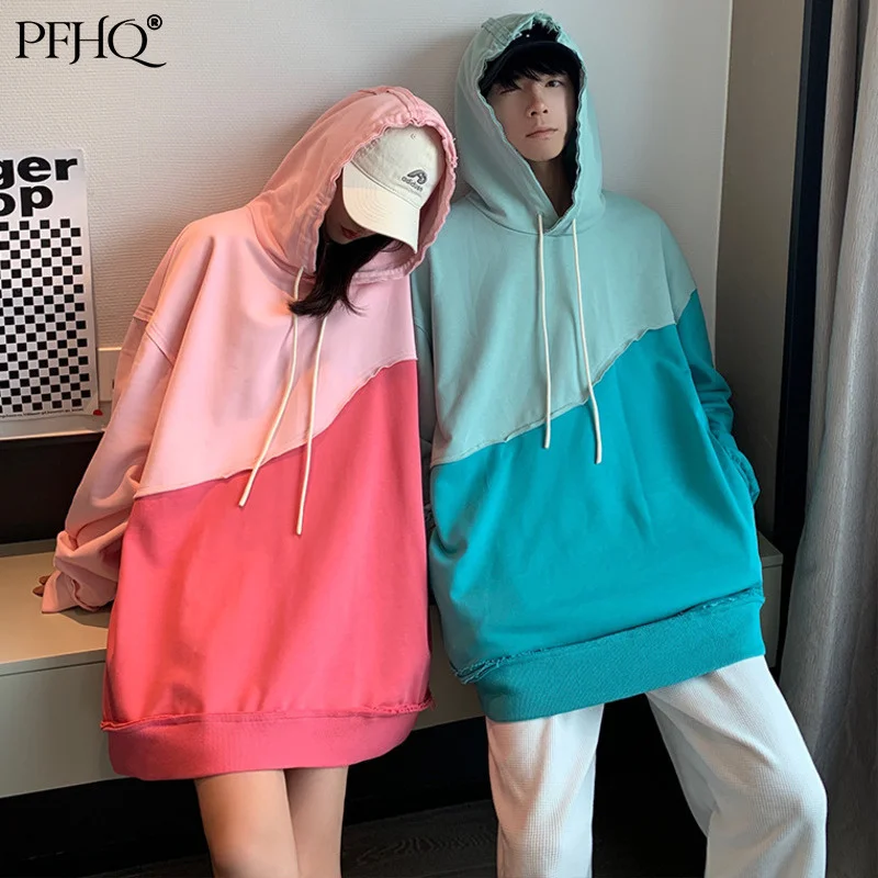 

PFHQ 2021 New Fashion Loose Korean Style Couple Loose Shoulders Hooded Color Matching Casual Sweater Autumn And Winter 21D1790