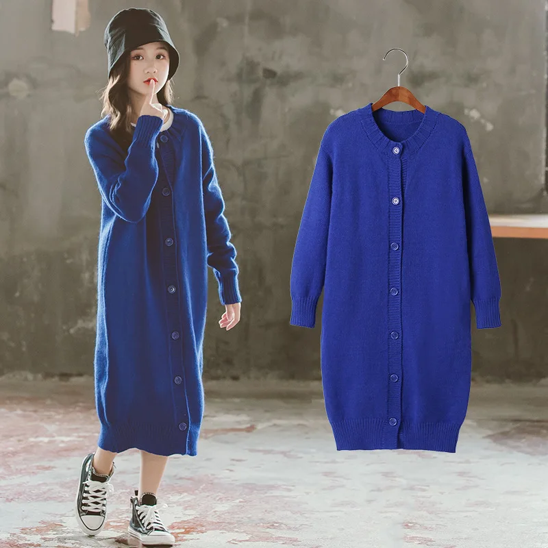 

Girls Sweater Coat 2020 Autumn Winter New Korean Big Children Sweater Mid-length Girl Cardigan Kids Sweaters Dress Teen Clothing
