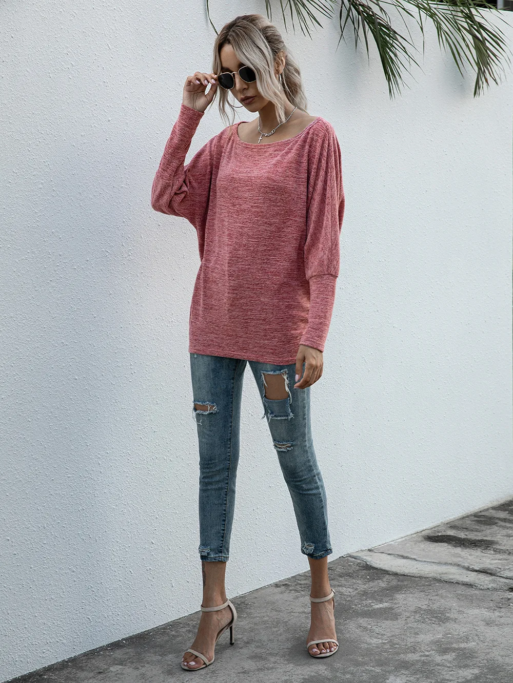 

Women's t-shirt Long Sleeve Boat Neck Off Shoulder Top Women Shirt Tunic Streetwear Korean Clothes Women Tops