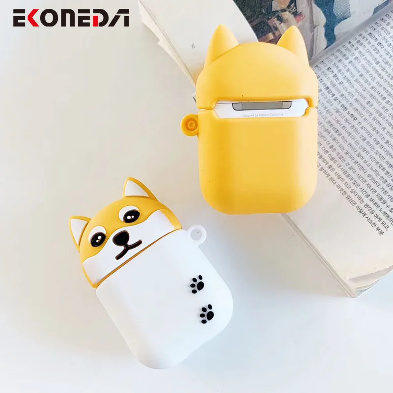 Чехол EKONEDA с мультяшным рисунком Шиба ину собак Хаски для Airpods, силиконовый мягкий чехол с милыми животными для Airpods
