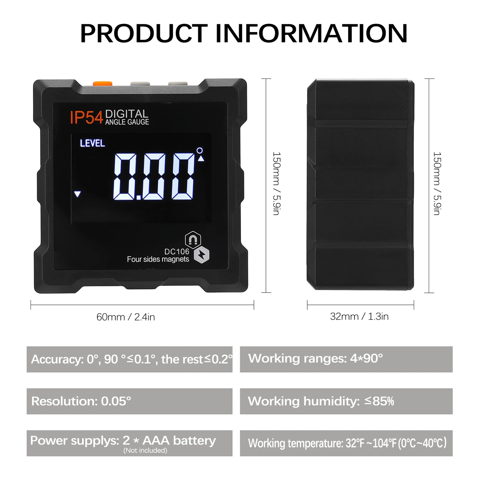 

Level Angle Finder Digital Protractor Inclinometer Digital Level LED Display Absolute Measurement/Relative Measurement Data