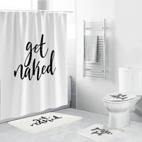 new get naked bathroom white waterproof shower curtain 4 piece set carpet cover toilet cover bath mat pad durable fabric